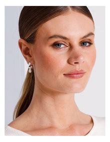 Hammered Pearl Drop Earrings in Silver