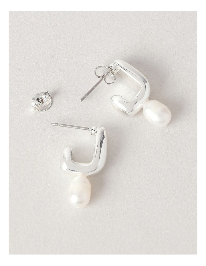 Hammered Pearl Drop Earrings in Silver
