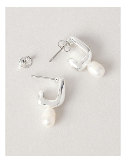 Hammered Pearl Drop Earrings in Silver