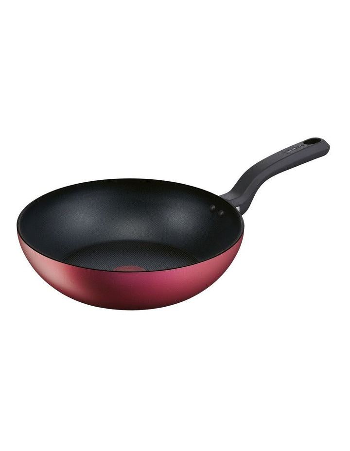 Delight Induction Non-Stick Twin Pack 28cm Frypan / 28cm Wok in Red