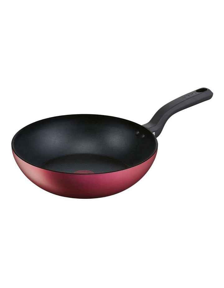 Delight Induction Non-Stick Twin Pack 28cm Frypan / 28cm Wok in Red