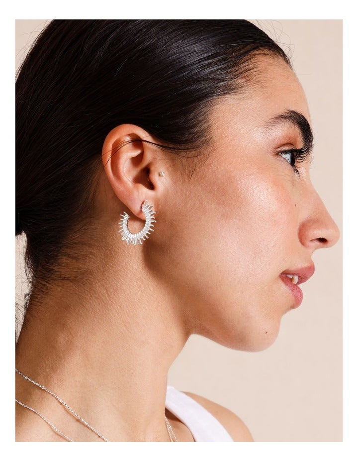 Sunburst Hoop Earrings in Silver