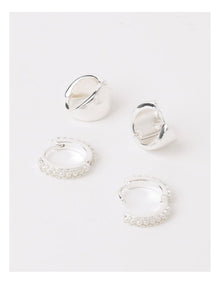 2 Pack Huggies Earrings in Silver