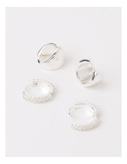 2 Pack Huggies Earrings in Silver