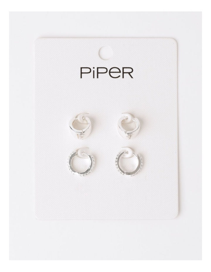 2 Pack Huggies Earrings in Silver