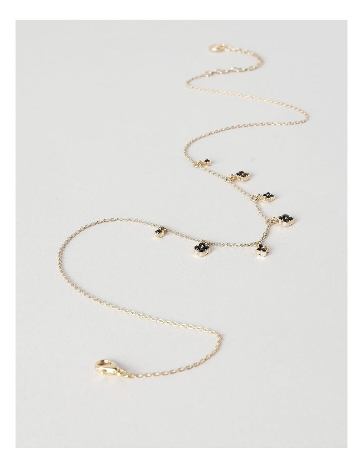 Four Leaf Clover Necklace in Gold Black