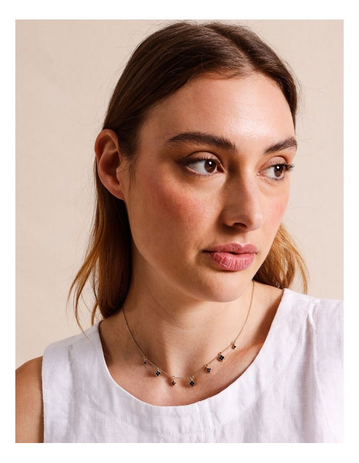 Four Leaf Clover Necklace in Gold Black