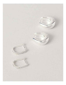 2 Pack Rectangle Huggies Earrings in Silver