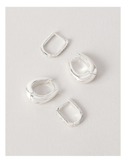 2 Pack Rectangle Huggies Earrings in Silver