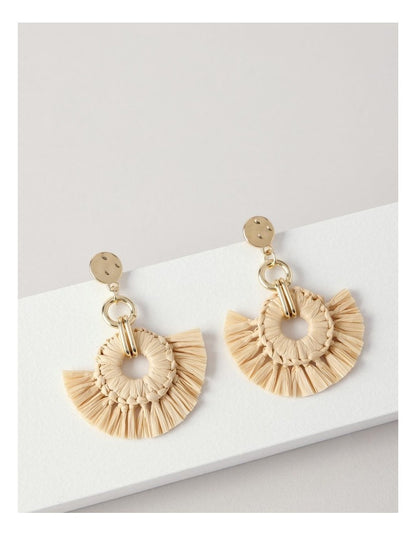 Raffia Round Disc Earrings in Natural