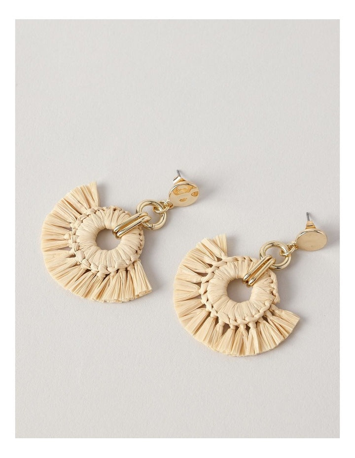 Raffia Round Disc Earrings in Natural