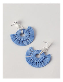 Raffia Round Disc Earrings in Blue