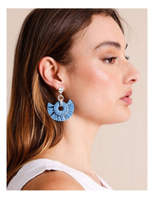 Raffia Round Disc Earrings in Blue