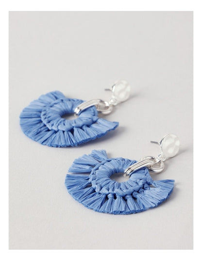 Raffia Round Disc Earrings in Blue