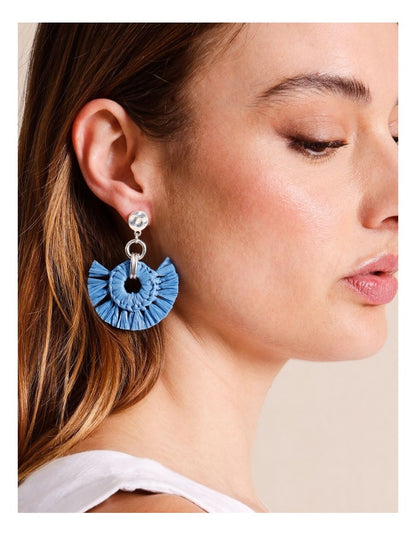 Raffia Round Disc Earrings in Blue