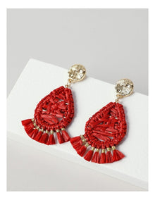 Raffia Oval Drop Earrings in Fiesta