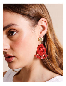 Raffia Oval Drop Earrings in Fiesta