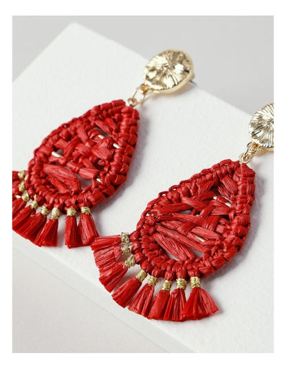Raffia Oval Drop Earrings in Fiesta