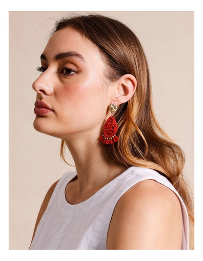 Raffia Oval Drop Earrings in Fiesta