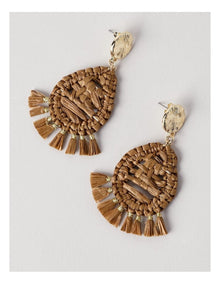 Raffia Oval Drop Earrings in Tan