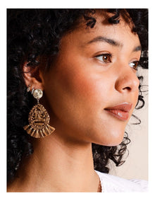 Raffia Oval Drop Earrings in Tan