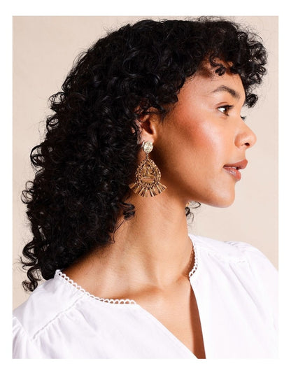 Raffia Oval Drop Earrings in Tan