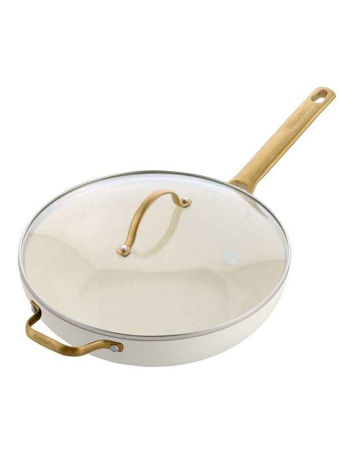Padova 32cm Covered Wok with Helper Handle Cream White PFAS-free