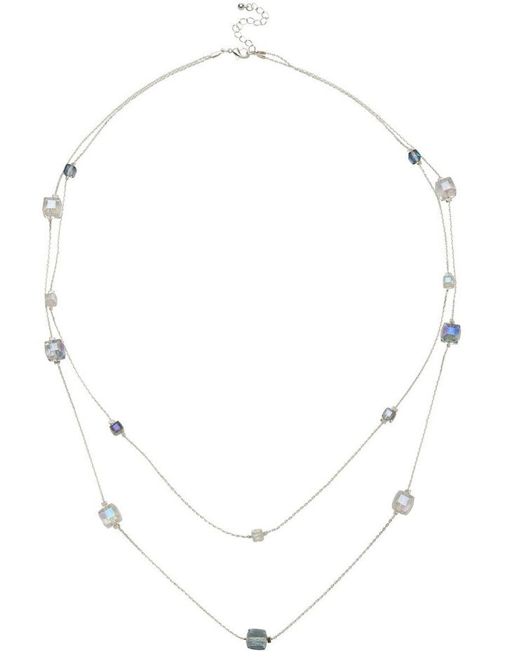 Square Station Double Row Necklace in Grey