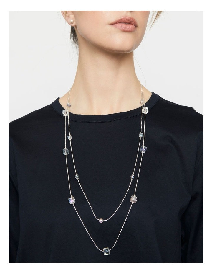 Square Station Double Row Necklace in Grey