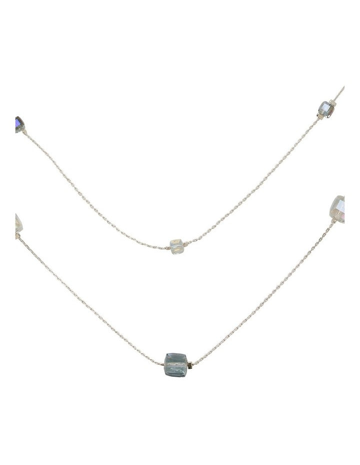 Square Station Double Row Necklace in Grey