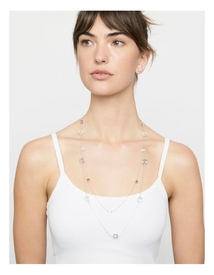 Square Station Double Row Necklace in Grey