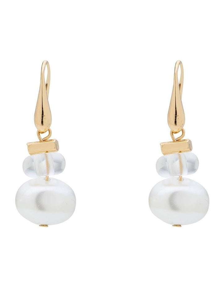 Pearl And Clear Stone Drop Earrings in Cream