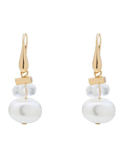 Pearl And Clear Stone Drop Earrings in Cream