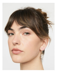Pearl And Clear Stone Drop Earrings in Cream