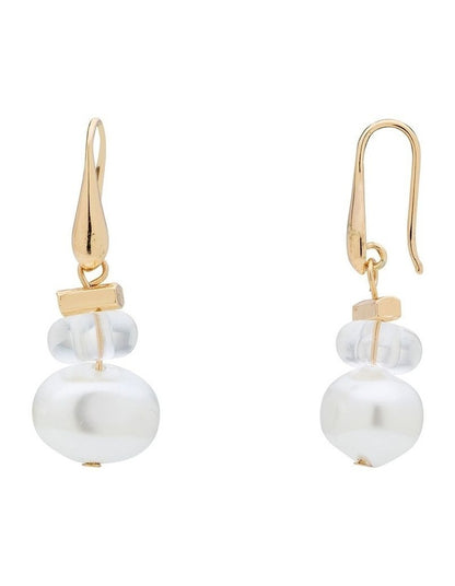 Pearl And Clear Stone Drop Earrings in Cream