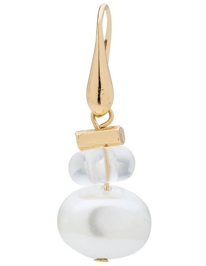 Pearl And Clear Stone Drop Earrings in Cream