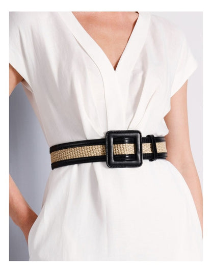 Jade Contrast Woven Belt in Tan