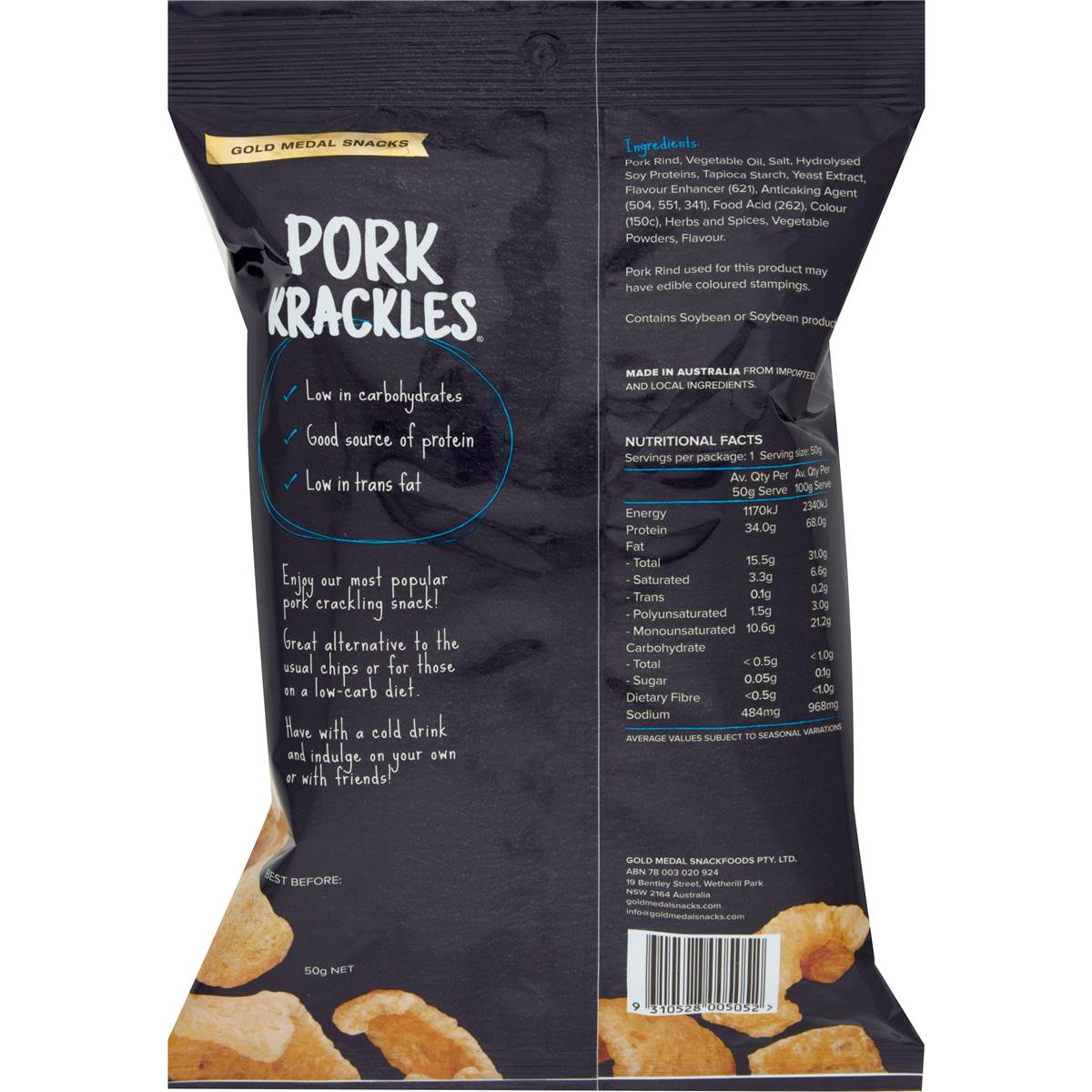 Gold Medal Snacks Single Pack Pork Krackles 50g