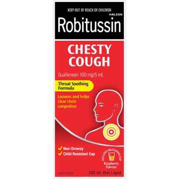 Robitussin Chesty Cough Oral Liquid For Chest Congestion Raspberry 200mL