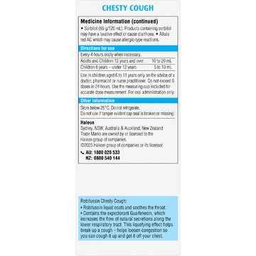 Robitussin Chesty Cough Oral Liquid For Chest Congestion Raspberry 200mL