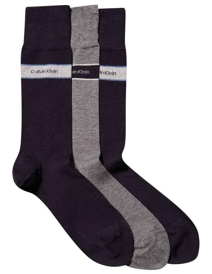 Stripe Cotton Socks 3 Pack in Navy, Charcoal Heathe