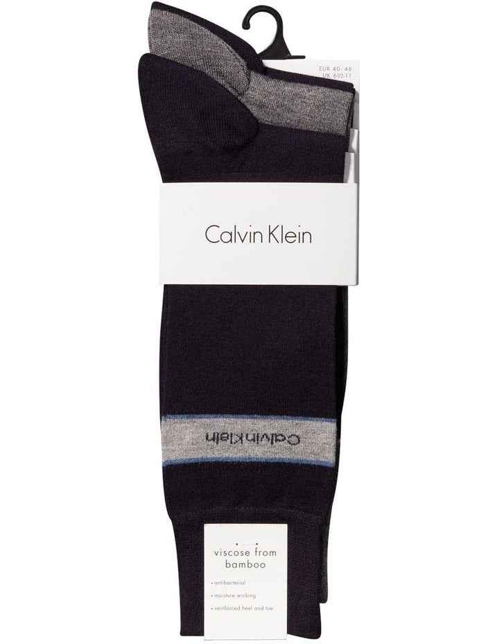 Stripe Cotton Socks 3 Pack in Navy, Charcoal Heathe