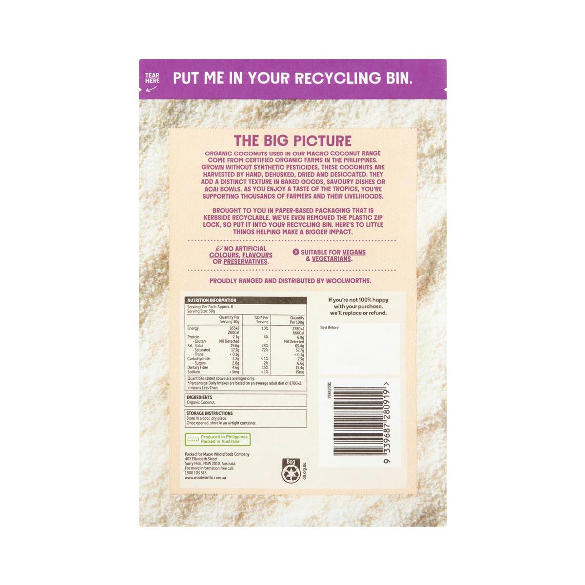 Macro Organic Desiccated Coconut 250g