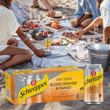 Schweppes Zero Sugar Blood Orange Mango Sparkling Mineral Water Cans 375mL x 10 pack