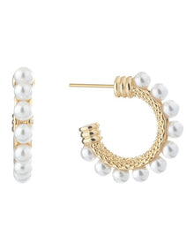 Pearl Hoop Earrings in Gold