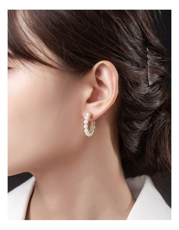 Pearl Hoop Earrings in Gold
