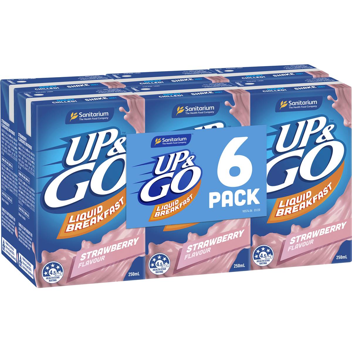 Sanitarium Up & Go Liquid Breakfast Strawberry 250mL x 6 pack