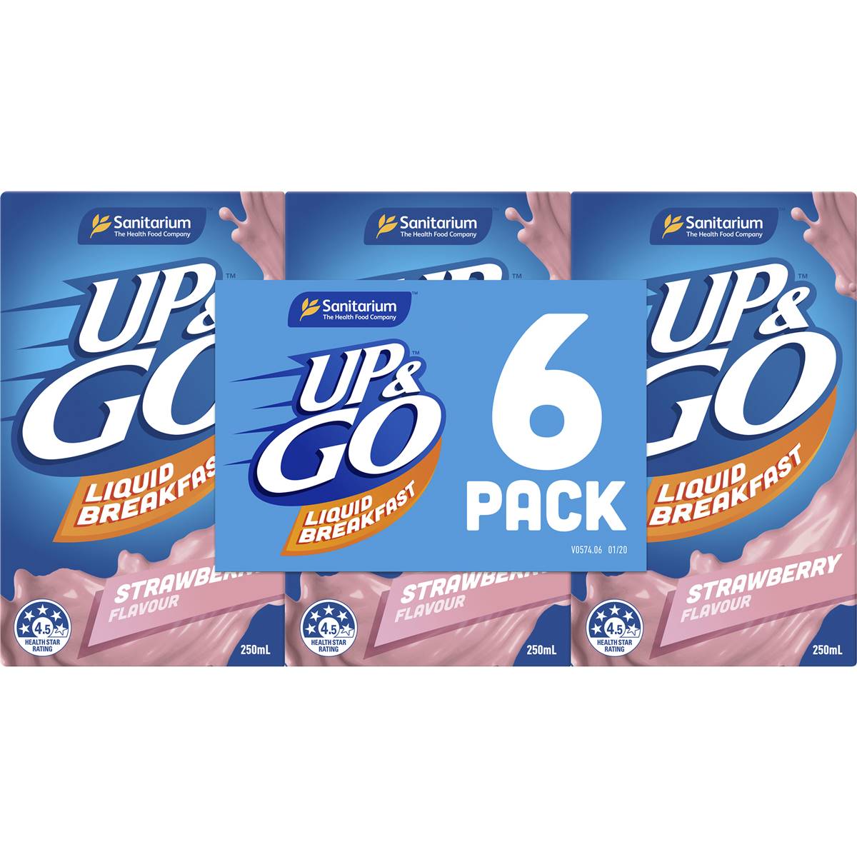 Sanitarium Up & Go Liquid Breakfast Strawberry 250mL x 6 pack