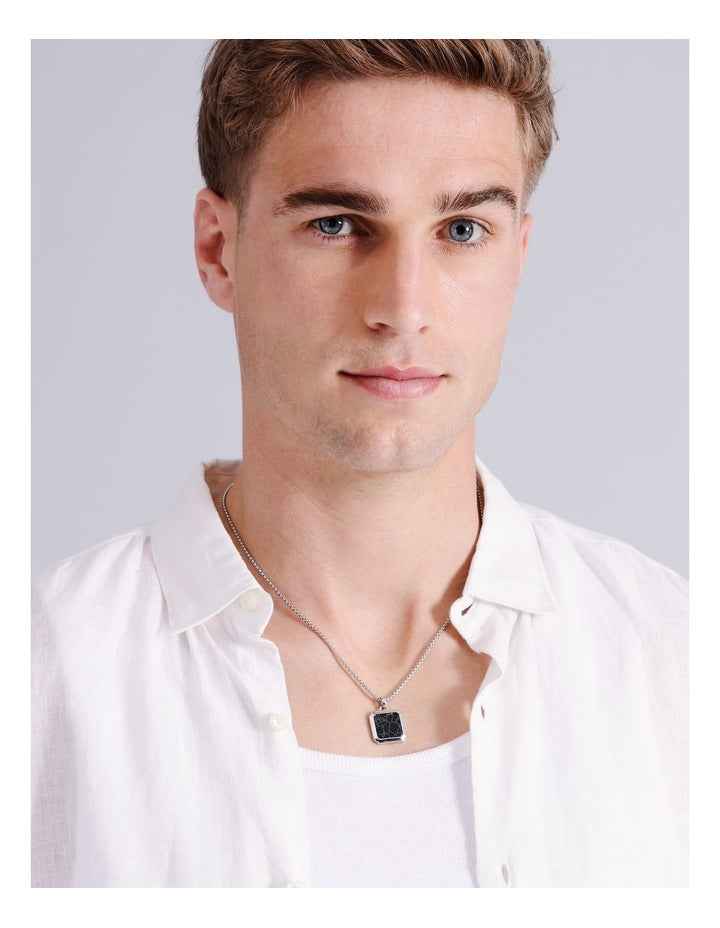 Square Pendant Necklace in Black