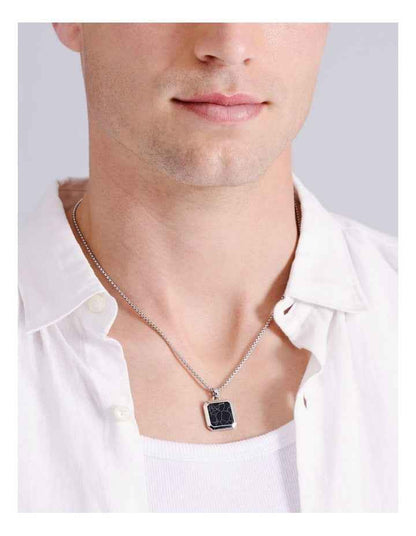 Square Pendant Necklace in Black
